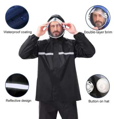 Raincoat for motorcycle rider raincaot waterproof for men raincoat suit raincoat waterproof jacket Rainstorm level waterproof raincoat detachable double brim high reflective strip comfortable and wear-resistant raincoat