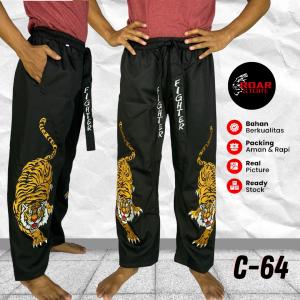 Celana Komprang Hitam Panjang Motif Macan Putih Bordir Pakaian Bela Diri Premium