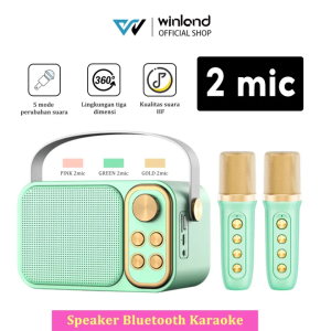 Winland COD Speaker bluetooth Karaoke 2 Mic Fuji Recommend karaoke speaker Set ktv Bluetooth Mini Full bass Portable (1tahun garansi)