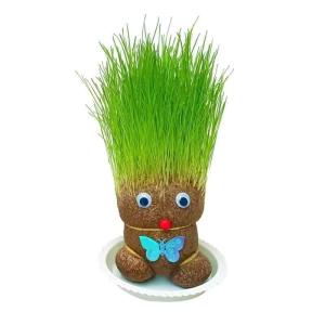 Growing Office Plant Decor Grassheads Doll Toys Small Potted Plants Gift for Children Room Decor