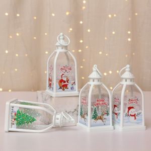 LANCE Warm Glow Christmas Lantern Button Cells Battery Operated Vintage Shape LED Candle Lamp Glow Santa Ornament Hanging Ring Xmas Night Light Table Decoration