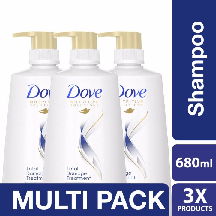Dove Total Damage Treatment Shampo Untuk Rambut Rusak 680 Ml Triplepack (Isi 3)