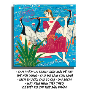 Tranh Sơn Mài - Thiếu Nữ Bên Hồng Hạc 02 - Tranh Minh Hiền (KT 30 X 30 CM)