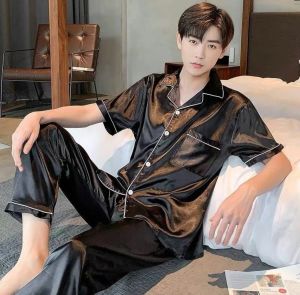 ชุดนอนเซ็ทตัวดัง ใส่ได้ทุกเพศ ชุดนอนผ้านิ่ม น่ารักๆ ผ้าซาติน แขนสั้น+ขายาว ชุดนอนแฟชั่น สีสวยมาก S8