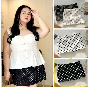 AA..KPC Summer Beach  Everyday Wear Casual Plus Big Size Polkadots Skirt - with Inner Shorts   - with inner shorts - fits up to 42 inches - current trend - effortless easy to wear - simple but cute skirt - fabric from abroad - cotton fabric - timeless pi