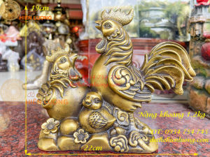 Tượng gà gia đình bằng đồng phong thủy cao 19cm ngang 22cm nặng 1.2kg