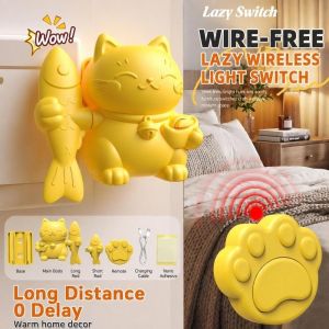 MAKERVY Stick-On Remote Light Switch Wireless-Controlled Rechargeable Lazy Switch Button Practical Smart Wireless Light Controller Household