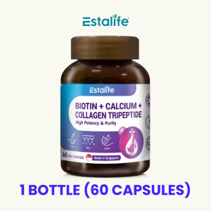 [NEW] Estalife Biotin + Calcium + Collagen Tripeptide  Hair Skin Nails Supplement  60 Veg Capsules