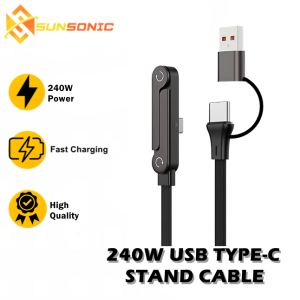 240W Type-C Quick Charge | Gaming-Friendly Design | 2-in-1 Foldable Phone Stand Fast Charging Cable