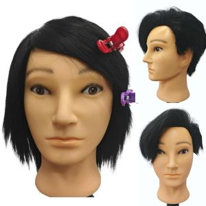 Mannequin Head Human Hair for Hair Styling 12" Barber Mannequin Head Male with Stand - Training Doll Head for Hair Cutting Practice