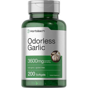 Horbäach Odorless Garlic Softgels 00 mg  00 Count  Ultra Potent Garlic Extract  Non-GMO & Gluten Free Supplement