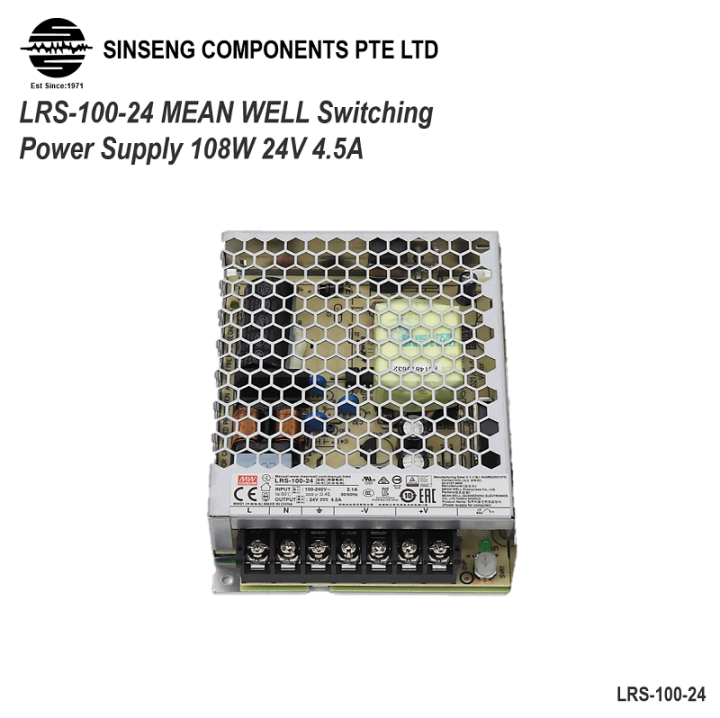 Alimentation électrique Mean Well LRS-100-24 - 24V DC, 4.5A, 108W, Neuf