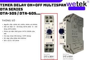 Rơ le thời gian Multispan DTA-30S DTA-60S đóng trễ mở trễ rẻ tốt on / off delay 30s 60s dùng cả nguồn 230Vac va 24Vdc
