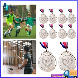 [ VKTECH ] 10Pcs Gold/Silver/Bronze Medal Award Medals with Neck Ribbon Students Rewards 5cm Competition Prize Medals Trophy Pattern for Marathon Ball Games