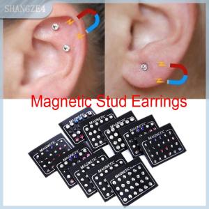 【SHANGZE4】 24 cái bộ từ không xuyên Clip Vòng Rhinestone Stud Bông tai đồ trang sức