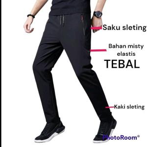 Celana training panjang sport pria kaki model sleting Olahraga Wanita Sport