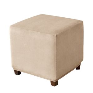 NOBLELYN Elastic Ottoman Cover Velvet Square Pouf Stool Cover Durable Solid Color Furniture Protector
