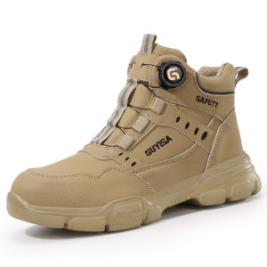 【In Stock】 Mens safety shoes - protective shoes with steel toes indestructible against impact and pressure work shoes with rotating buttons no need for laces