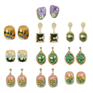 Oil Painting Flower Earring Ear Studs Alloy Texture Modern Ear Fashion Ear Pins Suitable for Daily and Party Use