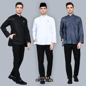 Bossque - Divine Kemeja Muslim Pria Terbaru Hem Kekinian Koko Formal Kemeja Pria Kantor Lengan Panjang Hitam Polos Putih Basic