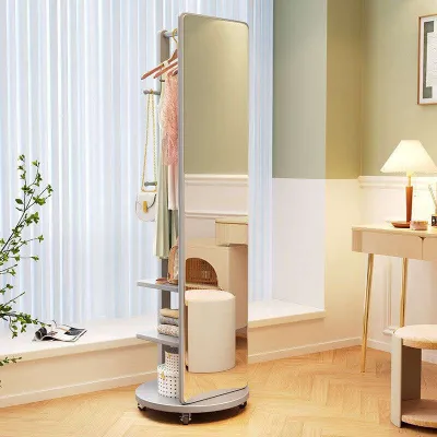 Solid Wood Dressing Mirror Full-length Floor-to-ceiling Household Rotatable Hanging Clothes Storage Rack Integrated