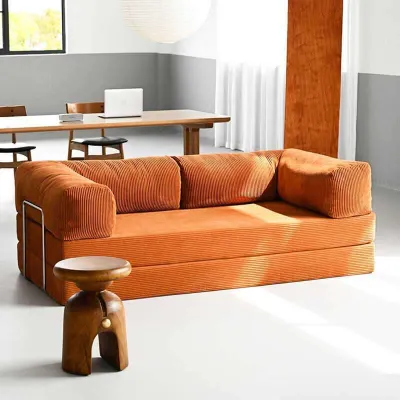 Retro Corduroy Teddy Sofa Foldable Living Room Loft Mid-century Style Detachable Washable Lazy Sofa Bed for Small Spaces