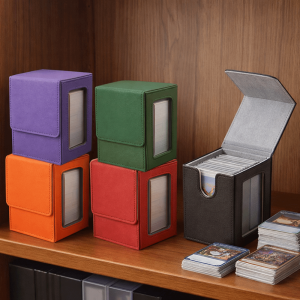 YUBAGUANB ic Closure Window Collection Box PU Moisture-proof Trading Card Storage Box Multi-functional with Lid Card Stacking Storage Box Board Games