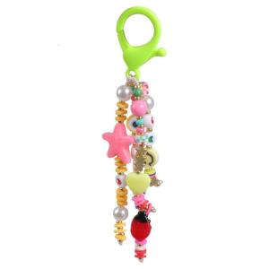 Colorful Bead Keychain Charm for Kids and Students School Bag Pendant Smiling Face and LOVE Letter Beaded Keychain
