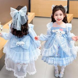 SHUNAICHI Summer New Cinnamoroll Melody Girls Cartoon Lolita Dress Anime Sanrio Kawaii Princess Party Role Play Yarn Skirt Dress Kid Dress