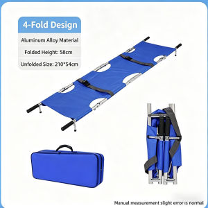 4-Fold Stretcher Portable Rescue Bed Aluminum Alloy Frame with Safety Belts & Bag