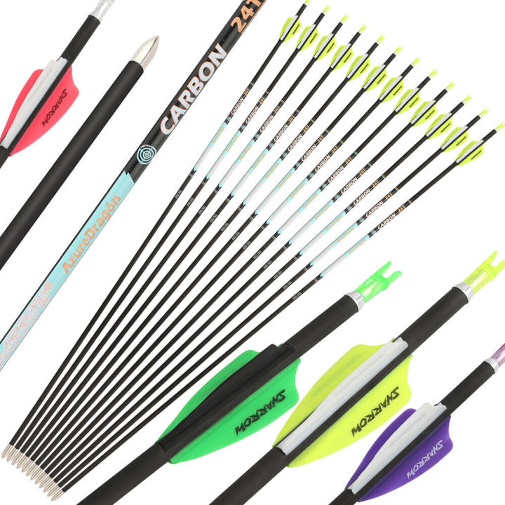 6 Flèches Carbone Pure Carbon SP400-1000, 31 Pouces, Plumes Cœur, Pour Chasse à L'arc