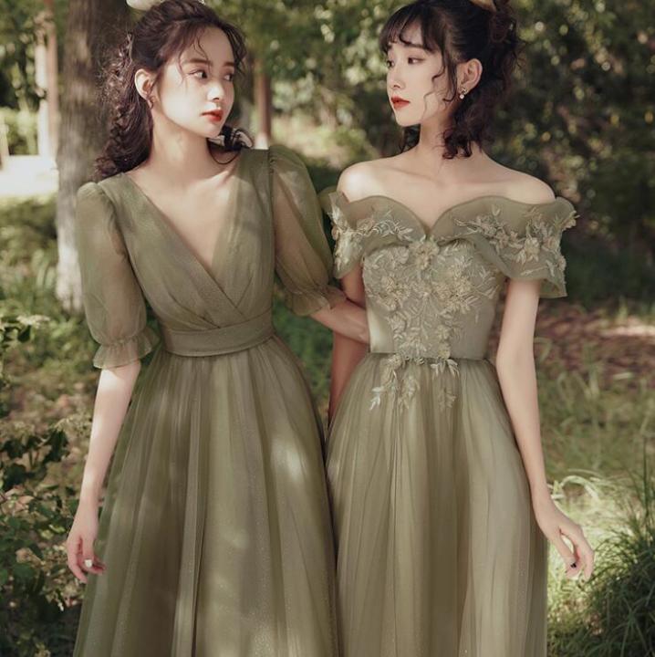 Gaun pesta/bridesmaid - banquet temperament evening dress off-shoulder gaun untuk pesta pernikahan
