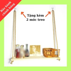 KỆ GỖ TREO TƯỜNG KÈM 2 DÂY THỪNG VÀ 2 MÓC DÁN TƯỜNG.