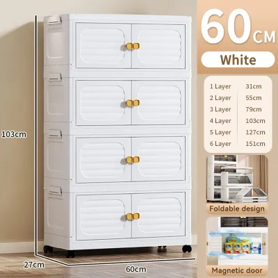 Folable Storage Cabinet 2 Doors Storage Cabinet Box With Roller cabinet storage rack