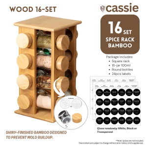 【Free stickers】 Rotatable 136° Bamboo Spice Rack Glass Bottle Wooden Organizer Kitchen Condiments Storage Aesthetic Nordic Home