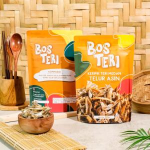 BOS TERI Cemilan Keripik Teri Rasa Telur Asin Snack Camilan Viral Oleh-oleh Khas Medan 80gram Halal
