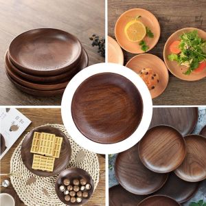 WOODP Tròn Bằng gỗ Người giữ Beech Bộ đồ ăn Trái cây Snack Đĩa ăn tối Khay phục vụ Đĩa tráng miệng Bộ đồ ăn