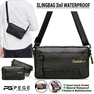 Tas Slingbag Pria 3IN1 PEGE Rory Selempang Bahu Bisa Untuk Clutch Handbag Casual Bahan Waterproof Anti Air - PG 8997