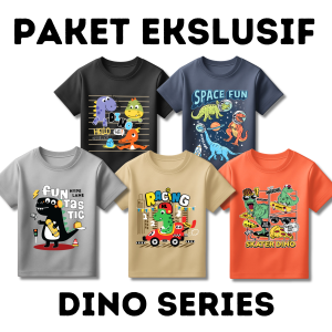 Paket Usaha Baju Kaos Setelan Anak Laki Laki Distro Karakter Dinosaurus Lucu Murah Umur 1 - 10 Tahun