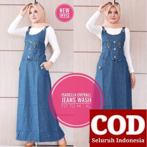 Isa Overall Wanita Kekinian - Overall Dress Jeans Terbaru - Overall Rok Jeans Panjang Wanita Nyaman - Jumpsuit Wanita Hijab - Rok Kodok Wanita