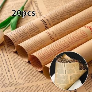 20pcs Bouquet Wrapper Packaging Material Retro English Newspaper Kraft Paper Gift Wrapping Paper 50*70cm