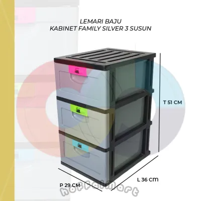 Laci Lemari Pakaian Abu Cantik Susun 3 Plastik - Kabinet Baju Family