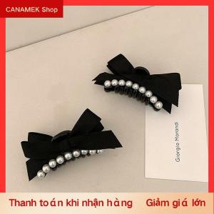 CS Bow ngọc trai nhỏ tóc Claw Clip cô gái tóc đuôi ngựa màu đen chủ barrettes Phụ kiện tóc