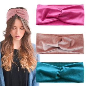 BEGOOD Velvet Headbands for Women Boho Stretchy Hair Bands Pink Red Blue Twist Knotted Turban for Girls Criss Cross Headwrap Workout Yoga Sports Hair Accessories Solid Color 3Pcs