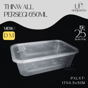 THINWALL KOTAK PERSEGI 650ML WADAH MAKANAN PLASTIK PLUS TUTUP BENING DM (25 PCS)