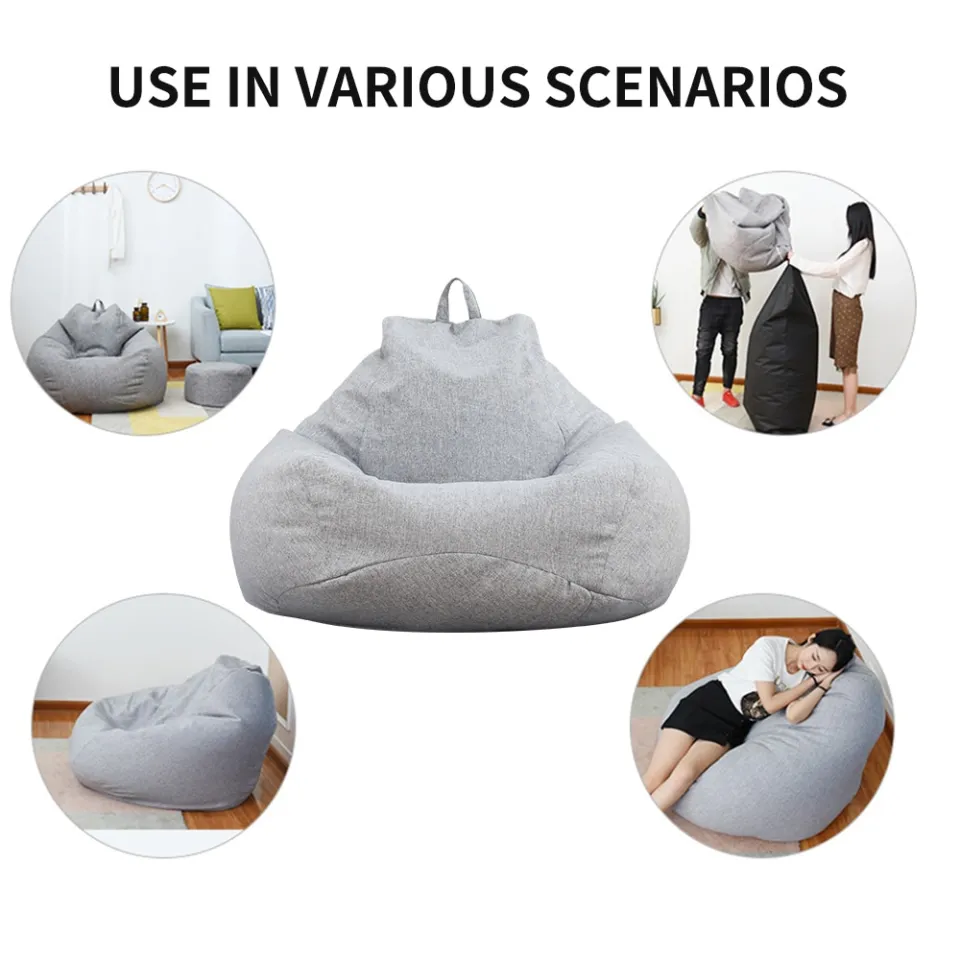 Linen Bean Bag Sofa Cover – Blue Lounger Seat Pouf Without Filler, 70x80cm, For Living Room, Bedroom, Dorm – Machine Washable