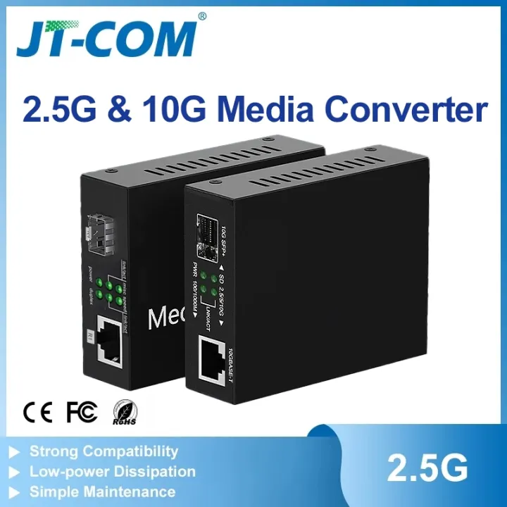 JT-COM 2.5G/10G Fiber Media Converter a Pair 5V-12V Power | ISP & Enterprise Ready for Seamless Network Upgrades