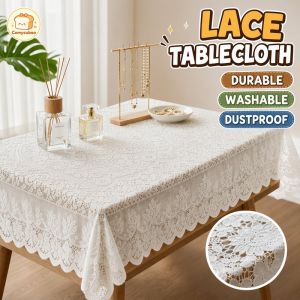 Soft Lace Tablecloth Hollow Floral Scalloped Edge Washable Dustproof Table Cover For Dining Kitchen Home Decor