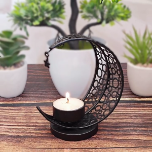 Middle East Metal Votives Candlestick for Home Tabletop Decorative Holiday Hollowout Moon Shape Tealight Holders