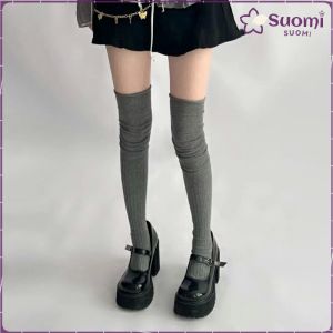 Suomi 1Pair Women Thick Cotton Long Girls Long Tube School Socks Black/White/Gray